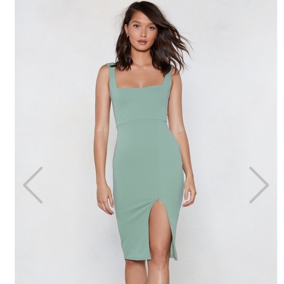 green square neck dress